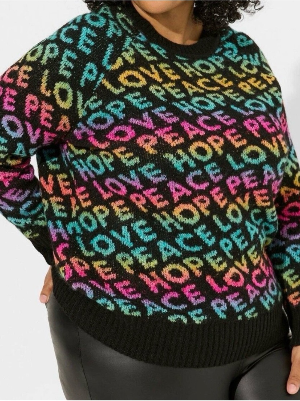 NWT Torrid Peace Love Hope Vegan Cashmere
Pullover Crew Sweater Size 2 18/20 2X